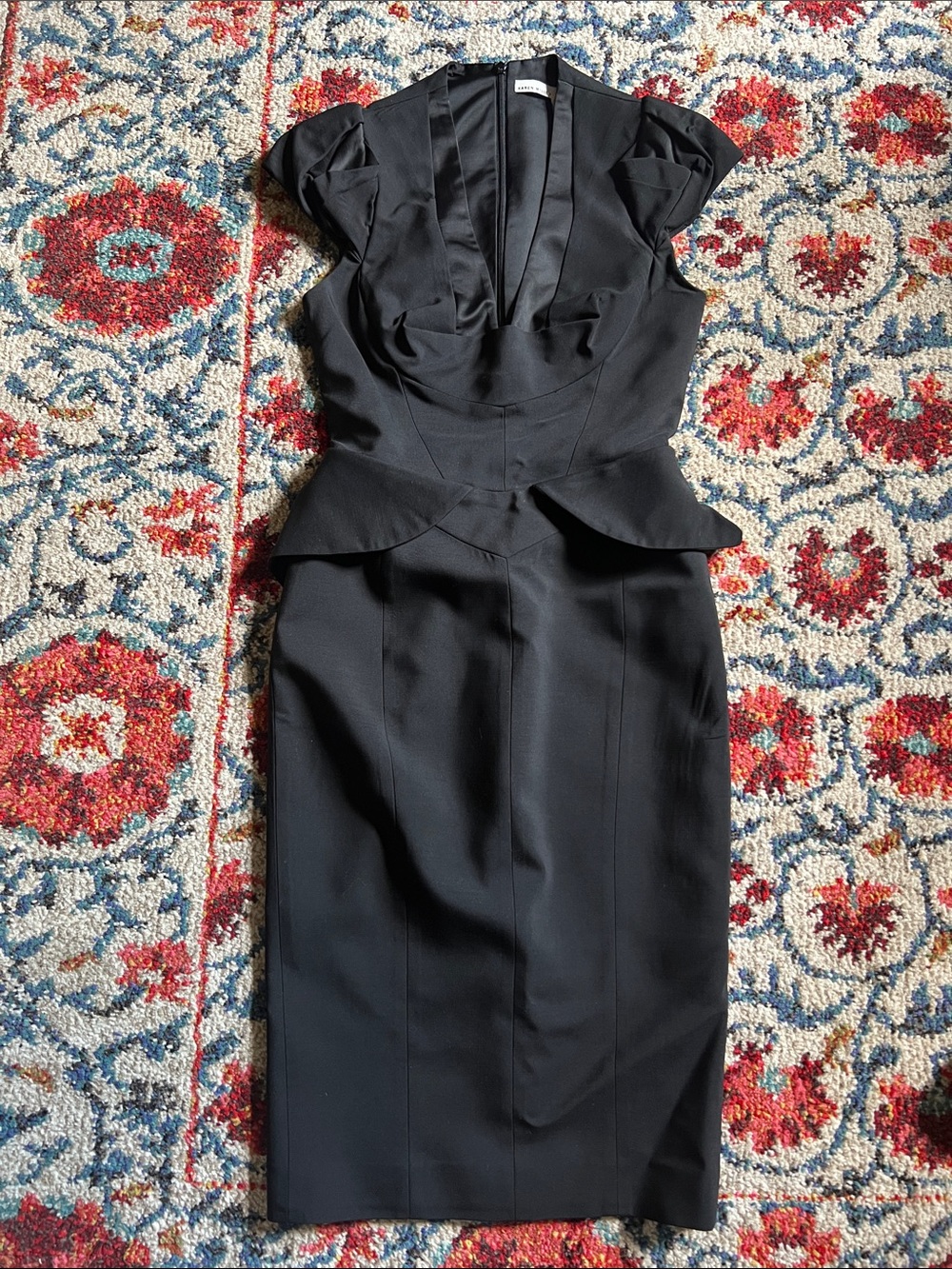 Karen Millen Black Peplum Sheath Midi Dress